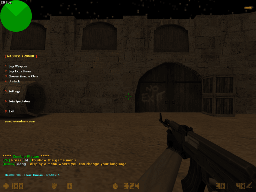 screenshot shows Zombie Plague game menu